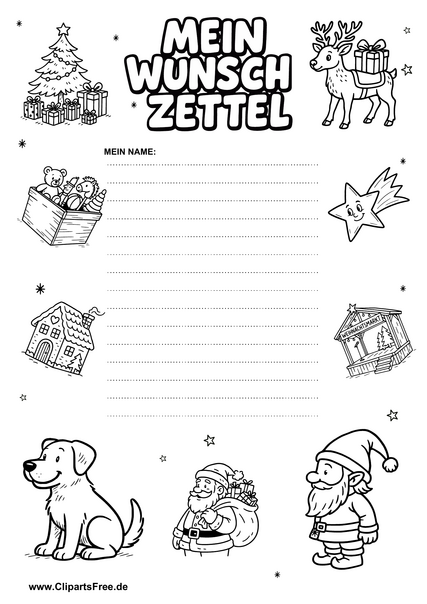 Wunschzettel-Vorlage mit Kinderzeichnungen
