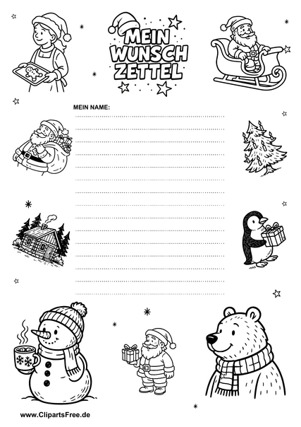 Wunschzettel-Vorlage Winter A4 PDF