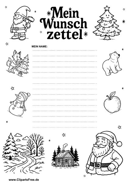 Wunschzettel-Vorlage zum Ausdrucken für Kinder