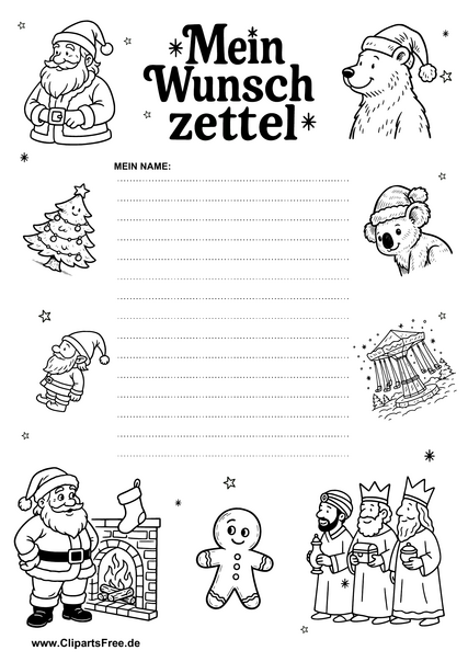 Wunschzettel-Vorlage zum Ausdrucken für Vorschulkinder