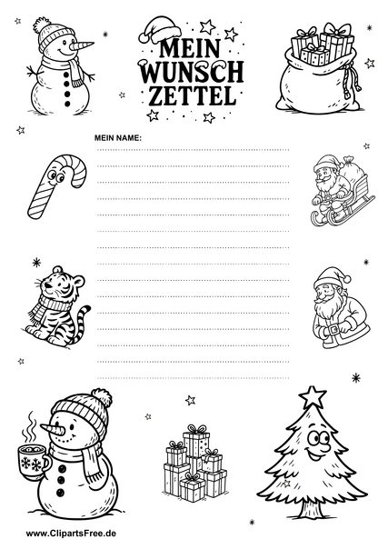 Wunschzettel-Weihnachten zum Drucken im A4 Format