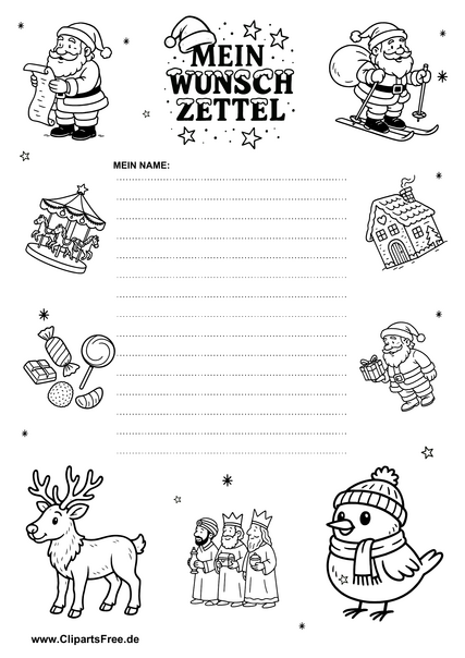 Wunschzettel Druckvorlage an Weihnachtsmann