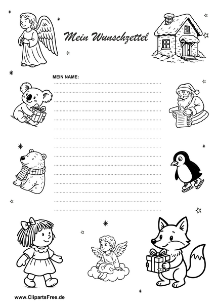 Wunschzettel Druckvorlage kostenlos drucken