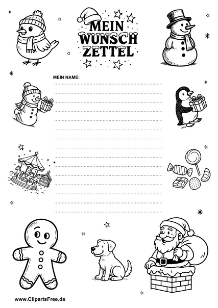 Wunschzettel Druckvorlage mit Geschenkideen