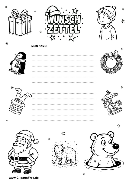 Wunschzettel Druckvorlage zum Ausmalen