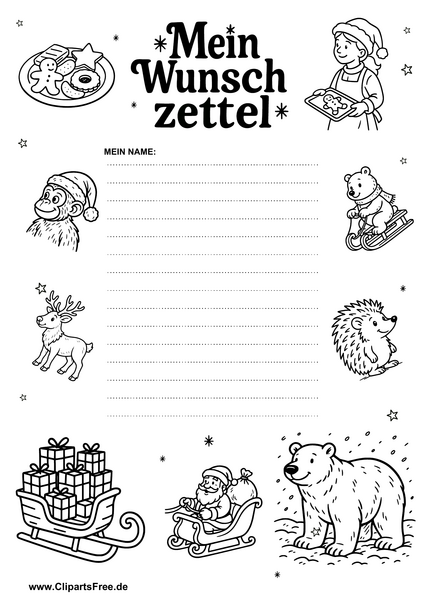 Wunschzettel Druckvorlager für den Weihnachtsmann