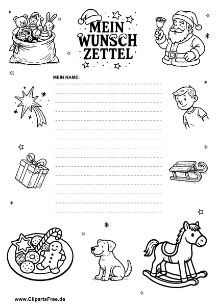 Wunschzettel einfaches Design schwarz-weiß