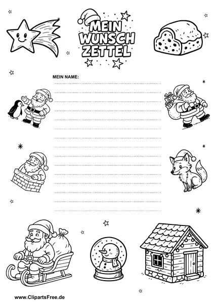 Wunschzettel für Kindergartenkinder Druckvorlage