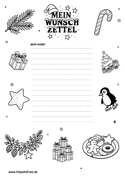 Wunschzettel im Comicstil PDF-Vorlage