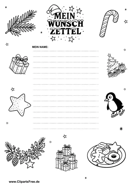 Wunschzettel im Comicstil PDF-Vorlage