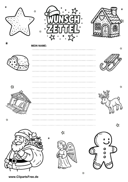 Wunschzettel im Kinderstil zu Weihnachten