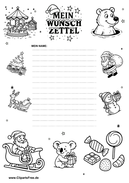 Wunschzettel mit Weihnachtsmotiven zum Drucken