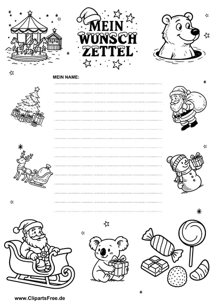 Wunschzettel mit Weihnachtsmotiven zum Drucken