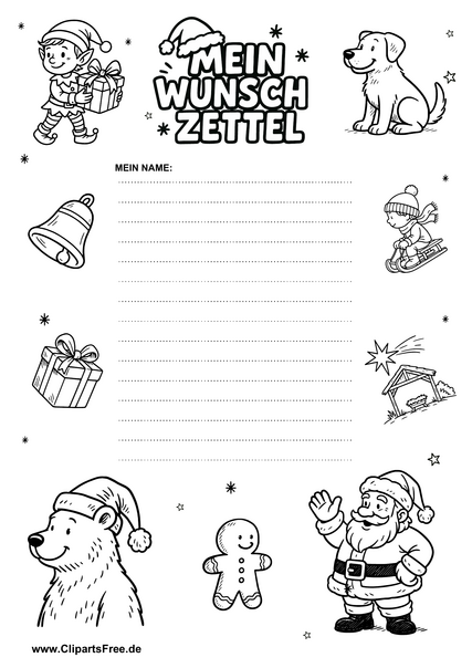 Wunschzettel PDF-Druckvorlage mit Tannenbaumdekor