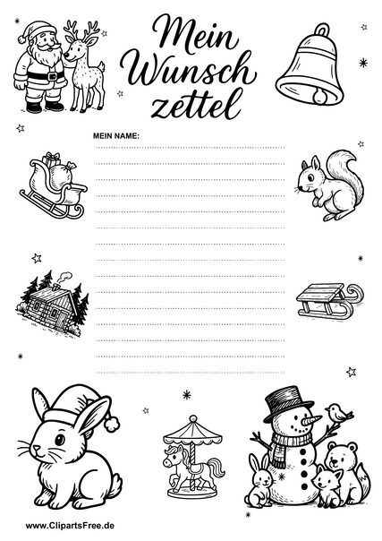 Wunschzettel PDF-Vorlage mit niedlichen Motiven