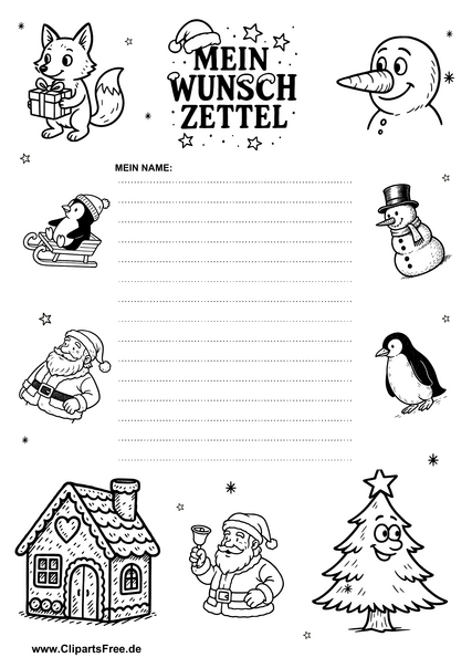 Wunschzettel Vorlage für Kinder festlich illustriert