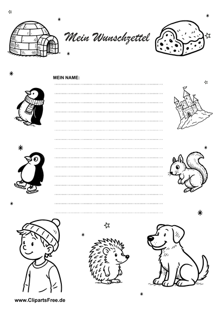 Wunschzettel Vorlage für Kinder zu Weihnachten