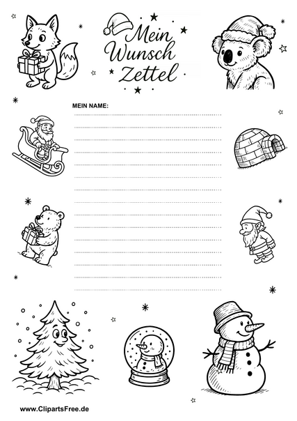 Wunschzettel Vorlage in Schwarz-Weiß