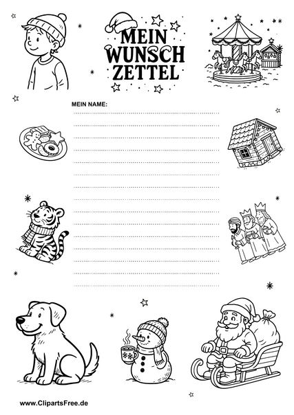 Wunschzettel Vorlage mit Comic-Bildern