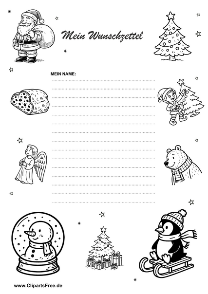 Wunschzettel Vorlage mit Schneeflocken