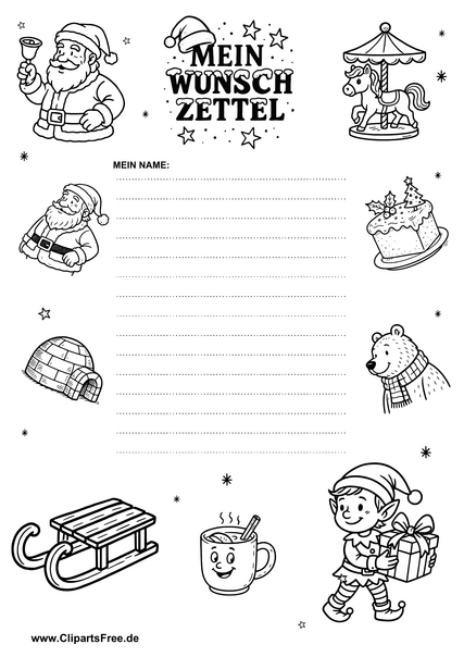 Wunschzettel Vorlage mit Schneehintergrund