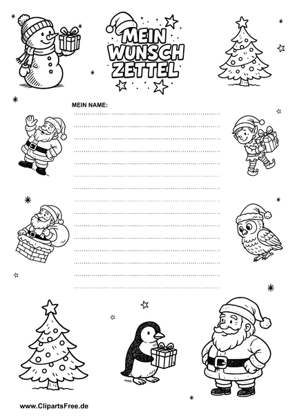 Wunschzettel Vorlage mit Tannenbaumdekor