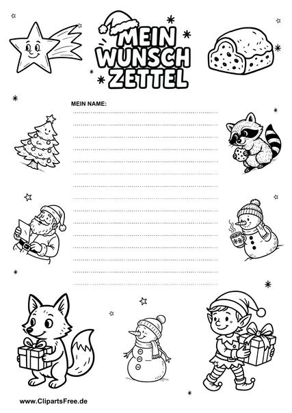 Wunschzettel Vorlage zum Ausmalen