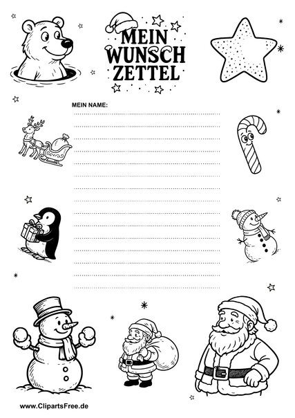 Wunschzettel Vorlage zum Ausmalen im A4-Format