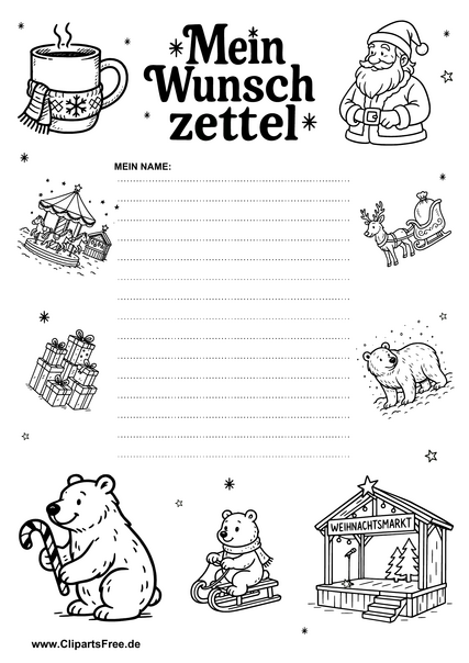 Wunschzettel Vorlage zum Ausmalen PDF
