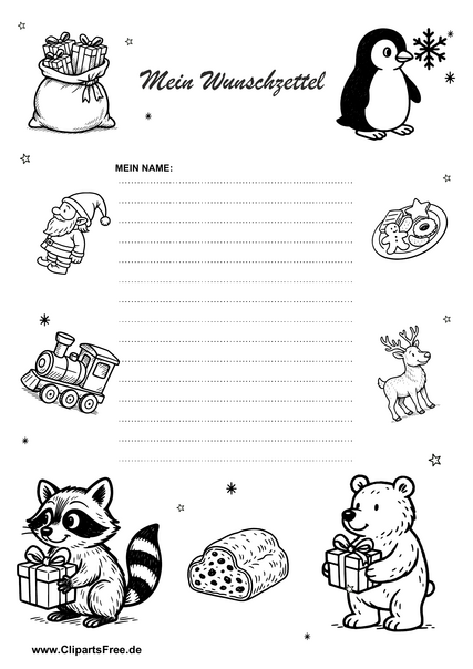 Wunschzettel Vorlage zum Malen und Drucken