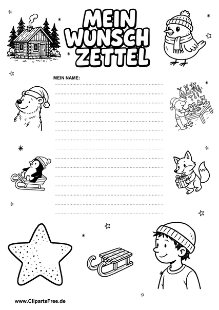 Wunschzettel Weihnachten als Blanko-Vorlage