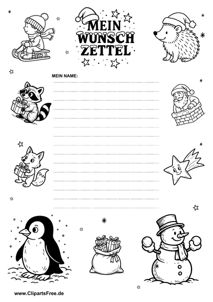 Wunschzettel Weihnachtsversion für Kinder