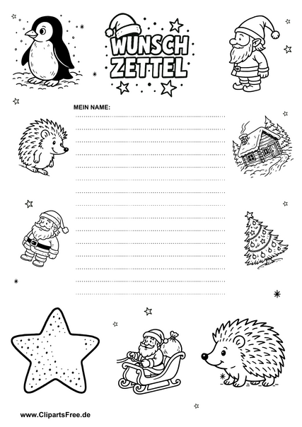 Wunschzettel zu Weihnachten druckbar