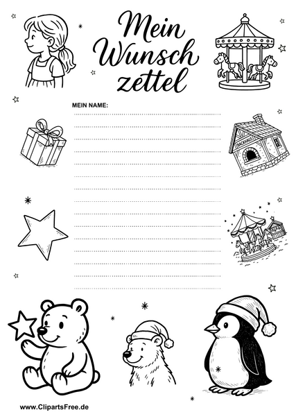Wunschzettel zu Weihnachten kostenlos drucken