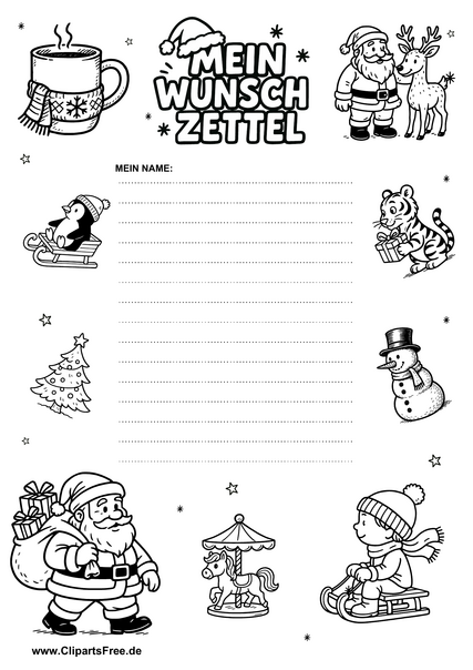 Wunschzettel zu Weihnachten mit Schneetieren