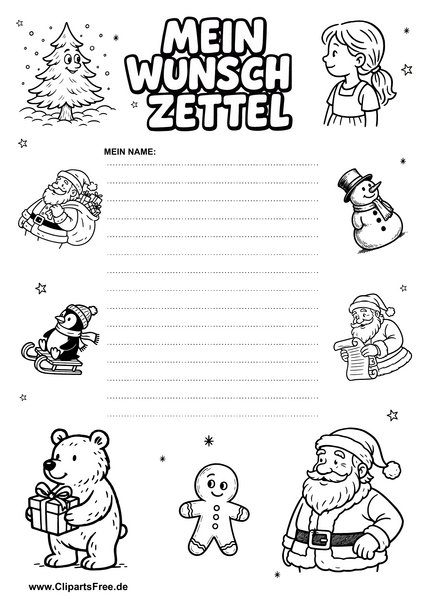 Wunschzettel zu Weihnachten PDF-Vorlage