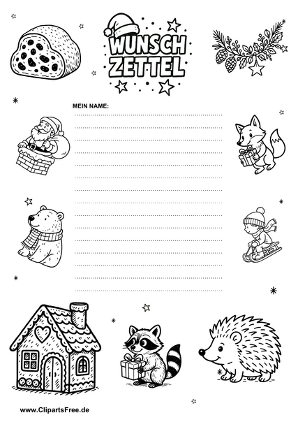 Wunschzettel zu Weihnachten PDF-Vorlage