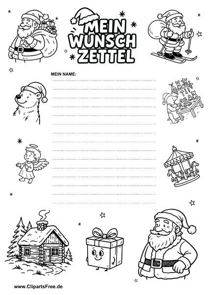 Wunschzettel zu Weihnachten zum Ausdrucken