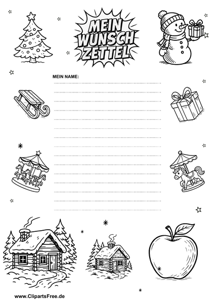 Wunschzettel zum Drucken mit Wintermotiven