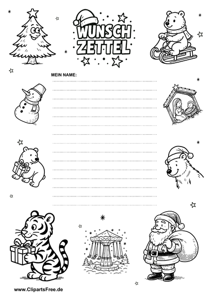 Wunschzettelvorlage festlich illustriert