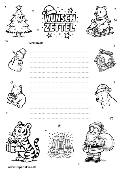 Wunschzettelvorlage festlich illustriert