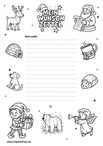 Wunschzettelvorlage mit niedlichen Motiven