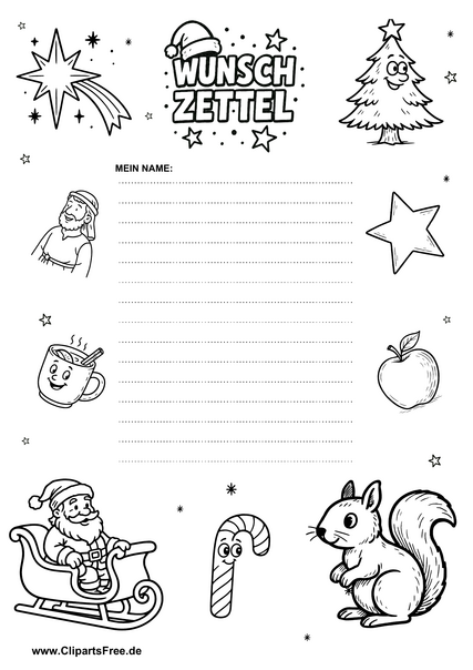 Wunschzettelvorlage zum Ausdrucken mit Rahmen