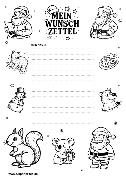 Wunschzettelvorlage zum Ausdrucken mit Schneeflocken