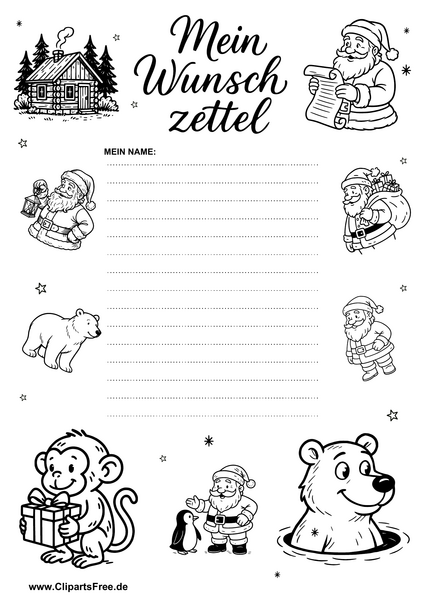 Wunschzettelvorlage zum Ausdrucken mit Weihnachtsdekor