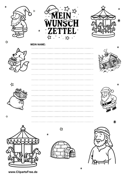Wunschzettelvorlage zum Ausmalen als PDF