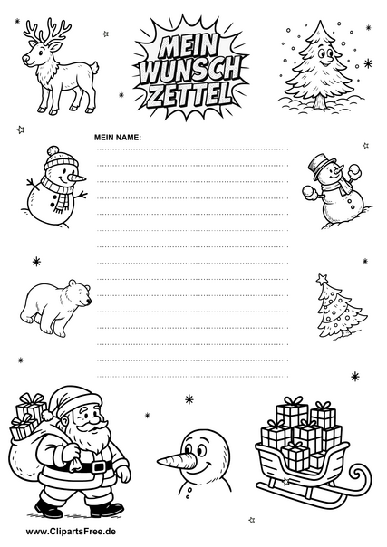 Wunschzettelvorlage zum Ausmalen gratis