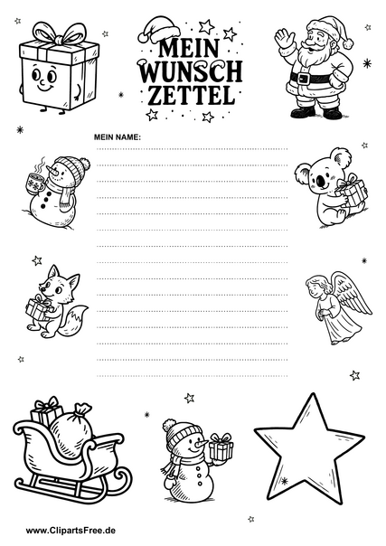 Wunschzettelvorlage zum Ausmalen und Drucken