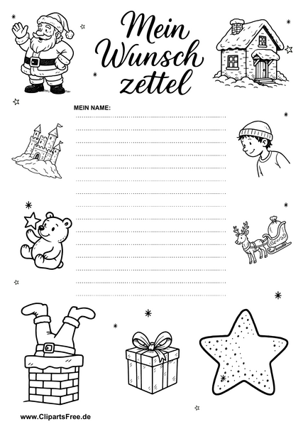 Wunschzettelvorlage zum Malen und Drucken