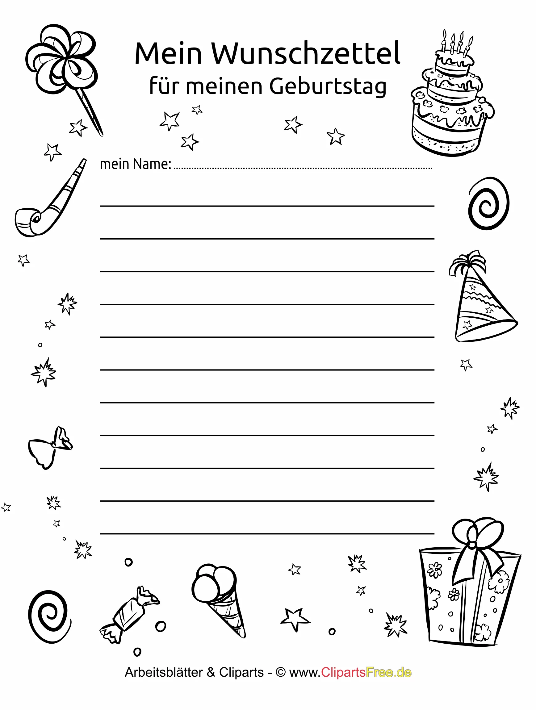 Wunschzettel zum Geburtstag kostenlose Vorlage